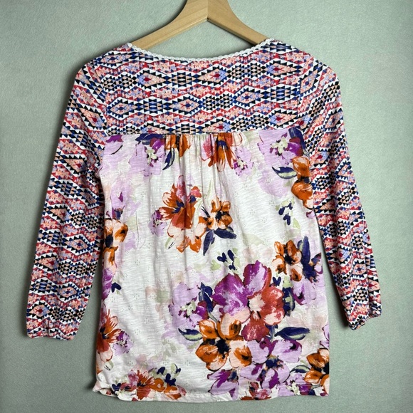 Anthropologie Akemi + Kin Top Women's Size XS Floral Print Raglan Lace Trim Boho - Picture 4 of 11
